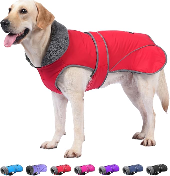 Dogcheer Dog Coat, Waterproof Dog Jacket Reflective Pet Winter Coat with Adjustable Hook & Loop, Christmas Puppy Fleece Jacket Warm Turtleneck Snowsuit for Small Medium Large Dogs - Red, XL