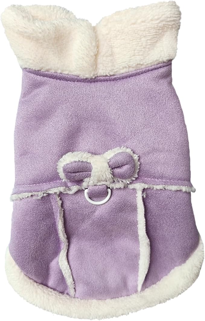 Jecikelon Bowtie Dog Cold Weather Coat Fleece Lining Warm Pet Puppy Turtleneck Dogs Winter Clothes for Small Dogs with D-Ring (Purple, Medium)