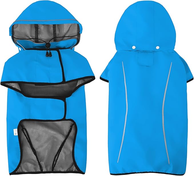 Mile High Life Dog Raincoat, Adjustable Waterproof Pet Rain Jacket, Reflective Hooded Poncho for Small Medium Large Dogs, Lightweight Breathable Pet Rain Coat (Blue,L Chest 26"-33")
