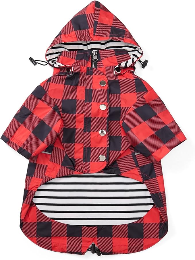 Dog rain Coat Waterproof Raincoat Puppy Jacket with Legs Buttons Zipper Hood Drawstring Fit for Yorkie Terrier Schnauzer Poodle Border Collie Labrador Golden Retriever 8lbs to 80lbs Red XXL