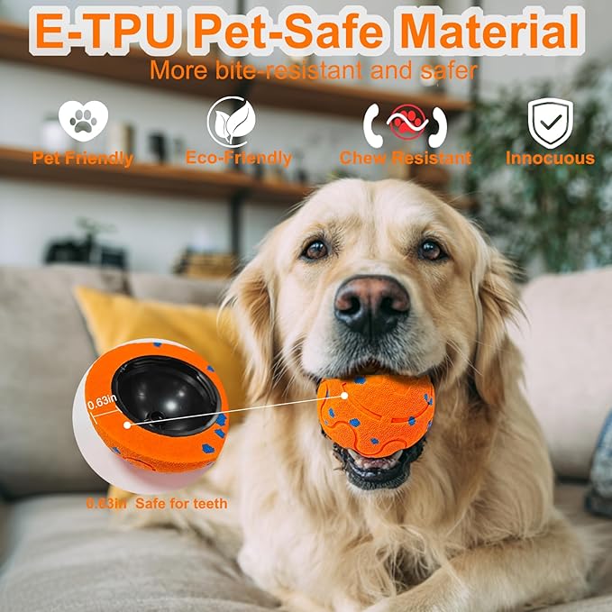 Interactive Dog Ball, Automatic Moving, Bouncing Chew Toys, Wicked Balls with 3 Modes, E-TPU Vibrating Dog Ball for Medium and Large Dogs, IP54 Waterproof, Birthday Gifts for Dogs(Orange)