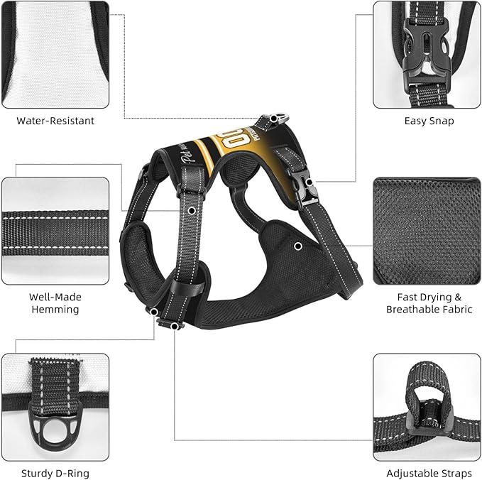Custom Pittsburgh Dog Harness with Reflective Stripes Personalized Name and Number Dog Vest Harness with Pet Traction Rope for Small Medium Large Dog