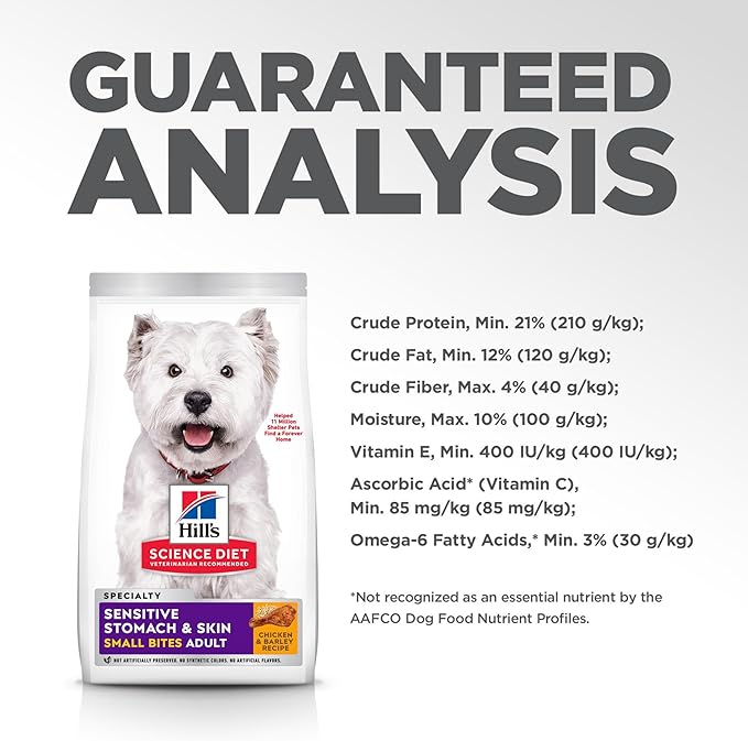 Hill's Science Diet Sensitive Stomach & Skin, Adult 1-6, Stomach & Skin Sensitivity Support, Small Kibble, Dry Dog Food, Chicken Recipe, 30 lb Bag