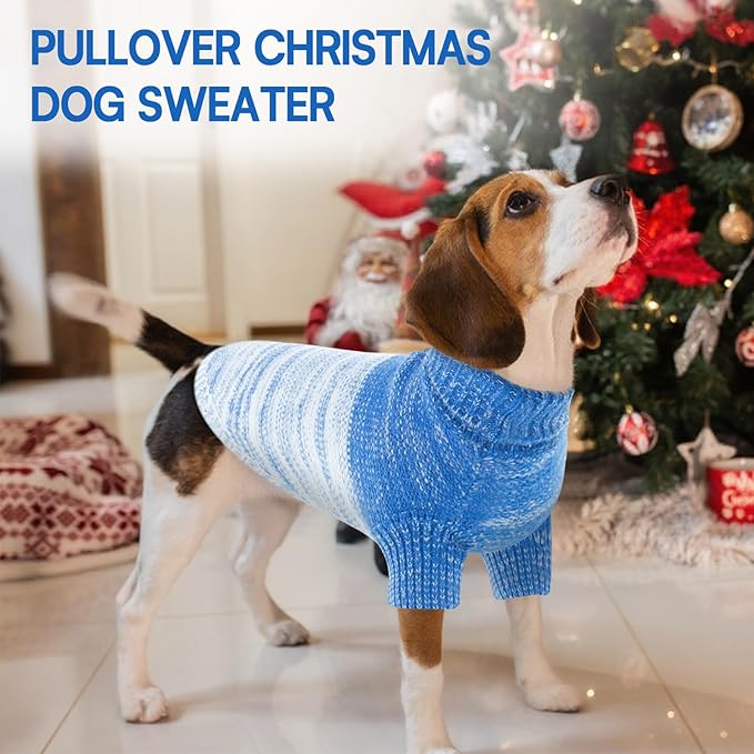 Queenmore Knitted Pullover Dog Sweater,Turtleneck Pet Cat Sweater,Cold Weather Puppy Clothes Stitching Knitwear with Leash Hole for Small Medium Dogs(Royal Blue,M)