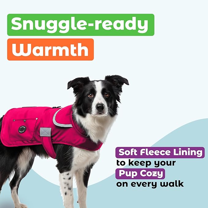 Joyride Harness FrostFlex Dog Winter Jacket - Fleece Lined & Water-Resistant - Snowsuit with Pockets for Treats & Poop Bags - Durable Cold Weather Dog Coat - Pink Berry-XXL