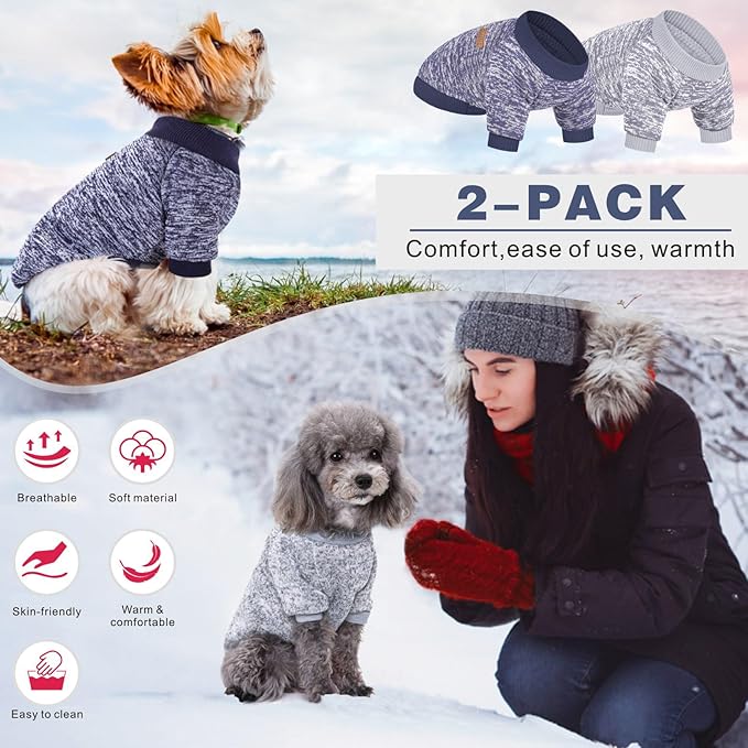 2 Pieces Pet Dog Classic Knitwear Sweater, Fleece Coat for Small,Medium Dogs,Warm Pet Dog Cat Clothes,Soft Puppy Customes for Chihuahua Yorkshire Tzu (Grey Navy,M)
