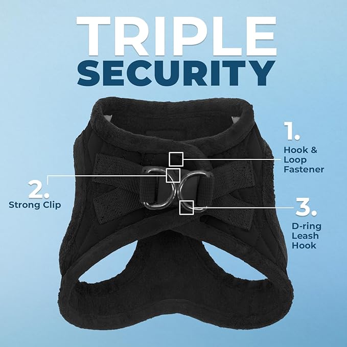 Best Pet Supplies - All Weather Mesh / Plush, Reflective, No Pull Harness for Small, Medium Dogs, Cats - Secure with Hook & Loop Fastener, Buckle, Double D-Rings - Black Plush, S