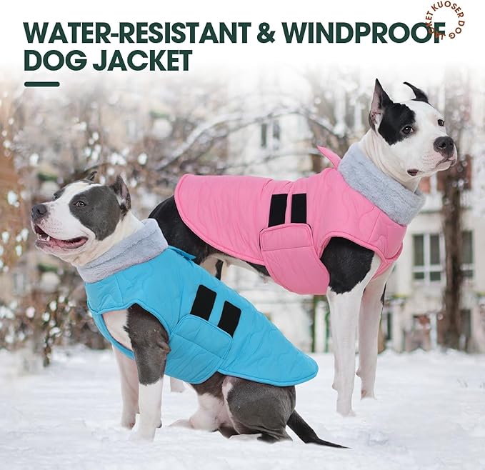 Kuoser Dog Jacket, Winter Dog Coats for Medium Dogs, Cold Weather Coats Pet Clothes, Doggie Snow Jacket for Frech Bulldog, Boston Terrier, Blue L