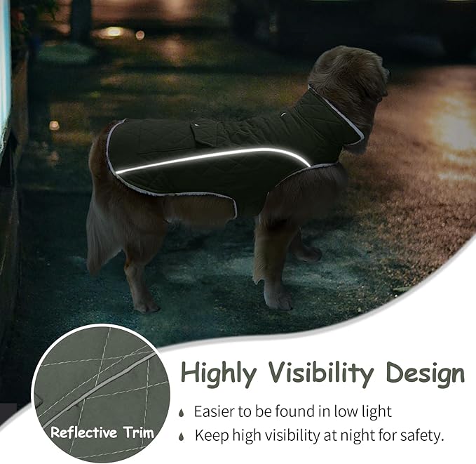 Malier Dog Winter Coat, Windproof Dog Cold Weather Coats with Real Pocket, Winter Extra Warm Pet Coat Fleece Jacket Reflective Clothes for Small Medium Large Dogs and Puppy (Green, XXX-Large)
