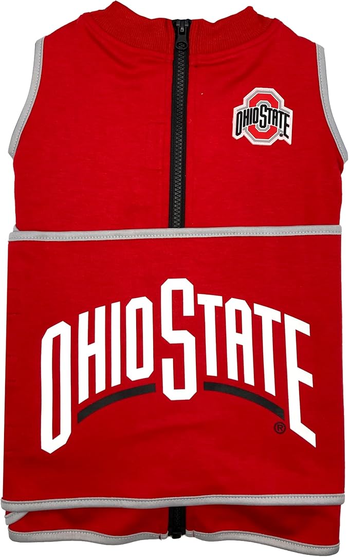NCAA Ohio State Buckeyes Dog Anxiety Shirt Calming Soothing Vest, for Dogs Cats with Anxiety, Fears, Fireworks, Loud Noises, Dark, Lonely Keeps Dogs Calm Feeling Safe, Relaxing Jacket Large