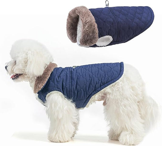 BEAUTYZOO Winter Dog Coat with Harness Built in, Warm Dog Puffer Jacket Vest Padded Fleece Cold Weather Coats Windproof Waterproof Snow Jackets Clothes for Small Medium Puppy, Blue XS