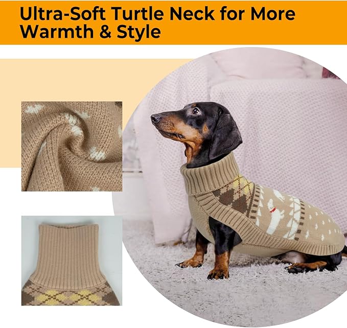 Lelepet Dachshund Sweater, Turtleneck Dog Sweaters for Small Dogs, Warm Pullover Knitted Pet Coat, Cold Weather Dachshund Clothes, Fall/Winter Cozy Outfit (XS-XL)