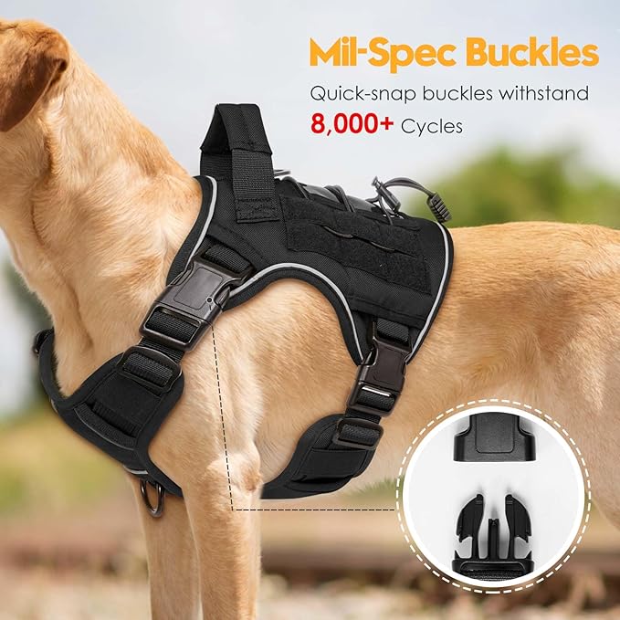 Heavy-Duty Tactical Dog Harness for Large Dogs, No Pull Adjustable Reflective Pet Vest with Molle System, K9 Military-Grade Control for Service Training, Outdoor & 10+ Breeds, Black, Small