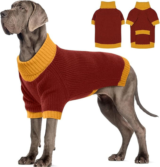 Great Dane Dog Sweater XXXXXL, Warm Turtleneck Dog Sweater with Harness Hole, Stretchy Christmas Sweaters for Extra Large Dogs Boy Girl, Winter Warm Pet Clothes Holiday Outfit, Burgundy 5XL