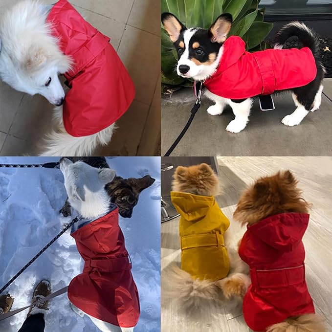 Dog Raincoat Dog Rain Jacket Poncho Waterproof Pet Rain Suit Double Layer Breathable Lining Hooded Leash Hole Adjustable for Medium Dogs,Red,XXXL
