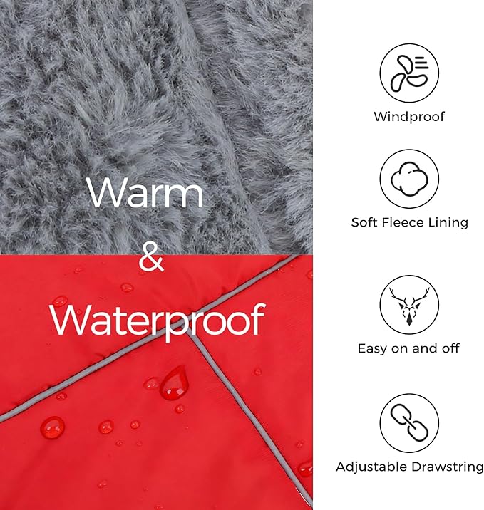 Mihachi Dog Coat for Small Dogs, Warm Dog Winter Coat Waterproof Dogs Jacket with Harness Built in Reflective Pet Fleece Vest, Puppy Cold Weather Coats Turtleneck & Windproof Dogs Snowsuit, Red S