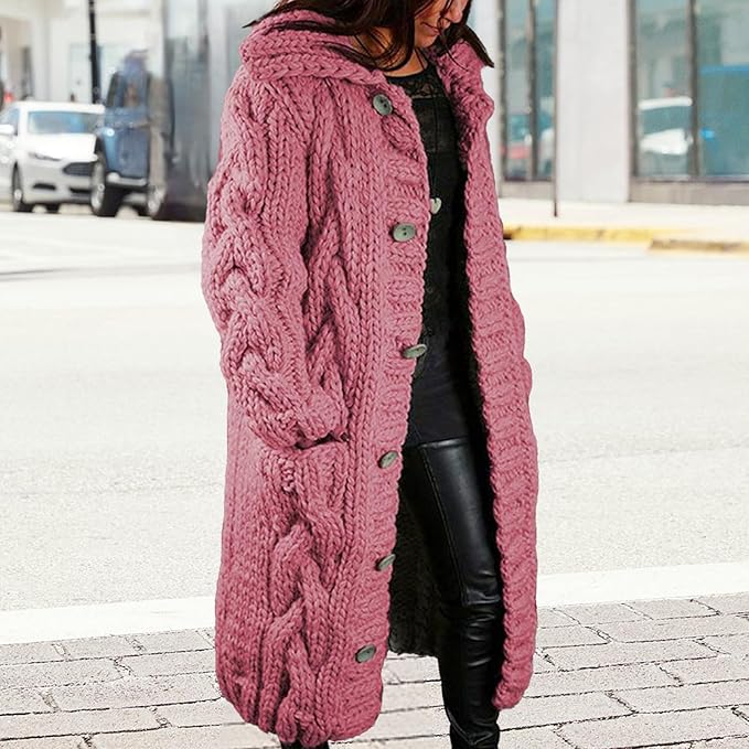 LOAIHA Women Chunky Cable Knit Long Sleeve Cardigan Fall Winter Trendy Oversized Button Down Sweaters Outerwear with Pocket