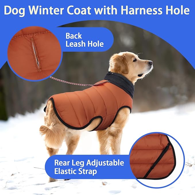 MIGOHI Lightweight Dog Coat, Windproof Dog Jacket, Puffer Jacket for Large Dogs, Padded Vest with Reflective Strips, Warm Snow Vest in Cold Weather, Easy On Hook & Loop Belly, Caramel, XL