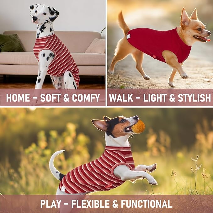 KYEESE 2Pack Waffle Dog Christmas Shirts for Small Dogs Stretchy Dog T-Shirts Lightweight Pet Tank Top Sleeveless Striped Pet Shirt Vest Breathable Cat Shirt, Small, Red+Striped