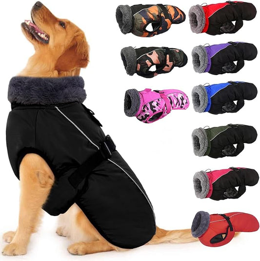 IECOii Extra Warm Reflective Dog Jacket - Adjustable Dog Winter Coat with Buckle & Soft Fleece for Small, Medium & Large Dogs