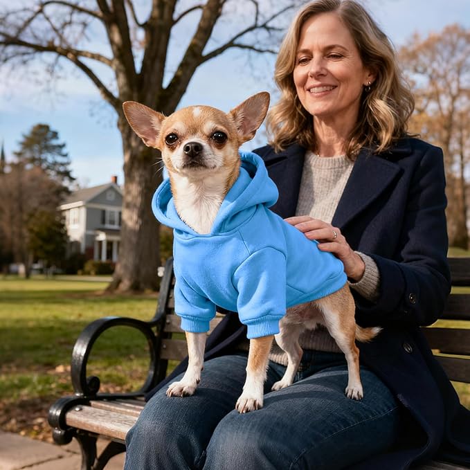 Idepet Pet Dog Hoodies 2 Pack with Pocket, Dog Outfits for Small Pets Chihuahua Clothes Warm Coat Jacket Autumn Puppy Sweatshirt Cats Clothing