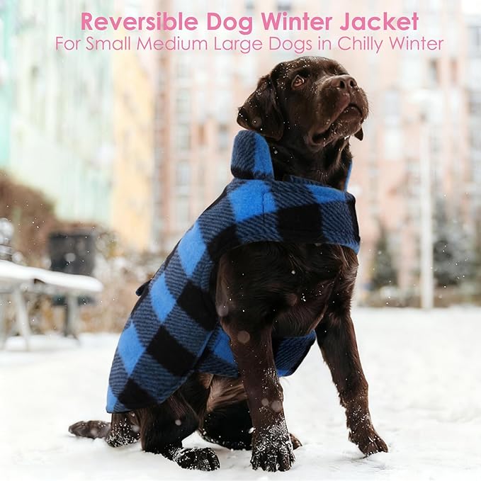 AOFITEE Dog Coat Plaid Dog Winter Coat for Small Dogs, Warm Dogs Jacket Christmas Sweater, Waterproof Pet Puffer Jacket, Reversible Pet Cold Weather Coats for Small Medium Large Pets, Blue S