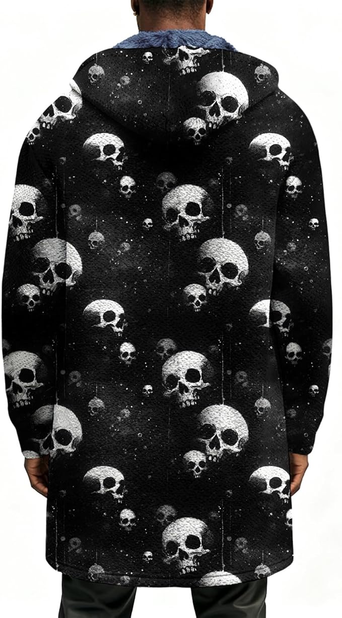 LIZALIG Long Hooded Cardigan Men Japanese Art Style Fashion Cool Graphic Coats Winter Warm Lined Fleece Jacket