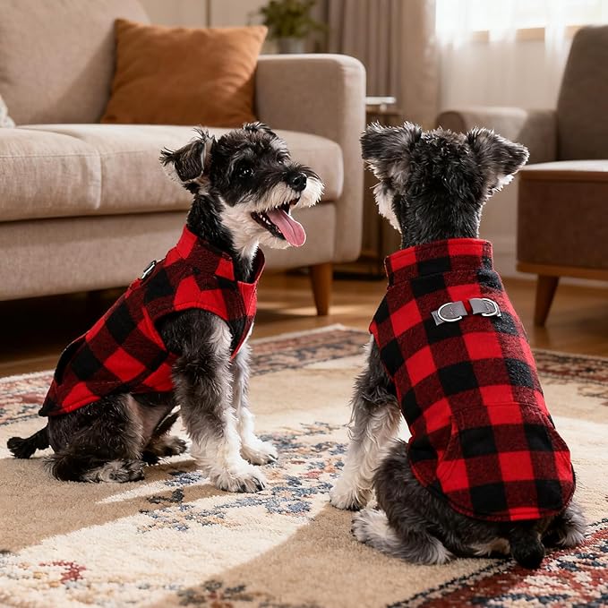 KOOLTAIL Dog Fleece Vest Sweater, Warm Puppy Christmas Jacket with Dual Leash D-Ring and Pocket for Small Medium Large Dogs, Soft Pet Winter Cold Weather Coat Fall Clothes Hoodie Boy Girl,Red Plaid XL