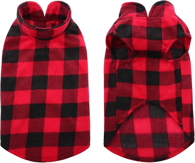 KAMA BRIDAL Spring Autumn Winter Coat Pullover Fleece Vest for Cats Small and Medium Dogs Thin Sweater Red & Black Plaid (Red, L)