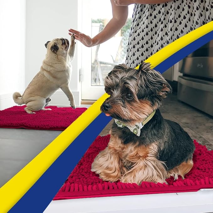 Muddy Mat® Original Dog Door Mat for Muddy Paws, Super Absorbent Microfiber, Non-Slip Washable Pet Rug, Quick Dry Chenille Entryway Carpet, Machine Washable Indoor Outdoor mat, Maroon 24"x60"