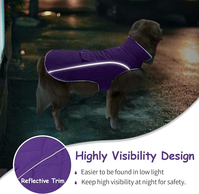 Malier Dog Winter Coat, Windproof Dog Cold Weather Coats with Real Pocket, Winter Extra Warm Pet Coat Fleece Jacket Reflective Clothes for Small Medium Large Dogs and Puppy (Purple, Large)