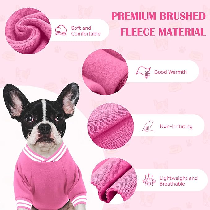 Dog Sweater Brushed Fleece Pet Clothes Baseball Jacket Soft Warm Pet Sweater Dog Sweaters for Small/Medium Dogs Boy Girl(Pink-S/M)