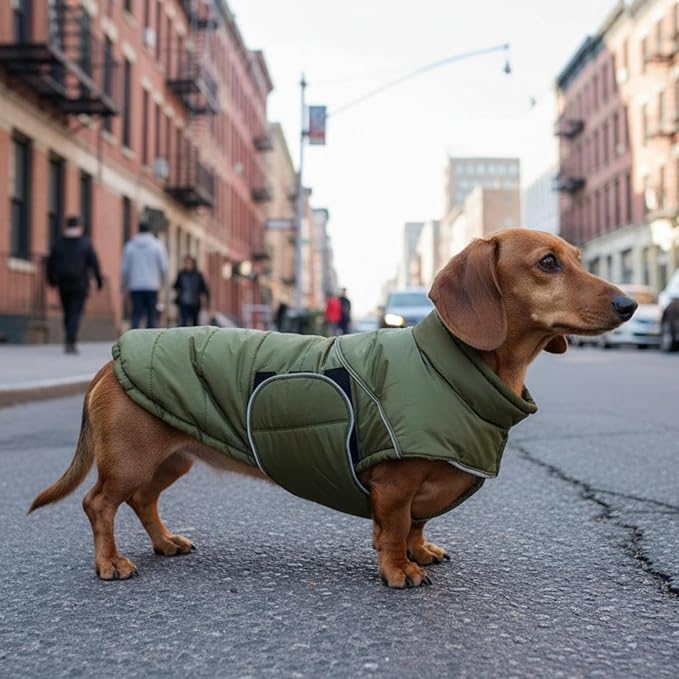 ASENKU Extra Warm Dog Coat - Winter Puffer Jacket with Fleece, Reflective, Adjustable, Zippered Leash Hole for Large Dogs (Green, 2XL)