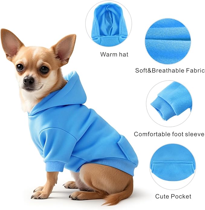 Idepet Pet Dog Hoodies 2 Pack with Pocket, Dog Outfits for Small Pets Chihuahua Clothes Warm Coat Jacket Autumn Puppy Sweatshirt Cats Clothing