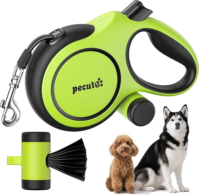 Retractable Dog Leash for Large Dogs, 26ft Heavy Duty Retractable Dog Leash with Poop Bag Holder, Anti-Slip Soft Grip, Reflective Leashes for Medium Large Pets up to 110 lbs(Green)