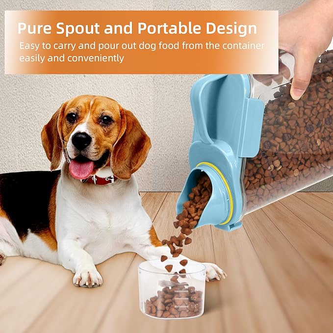 2Pack Cat Dog Food Storage Container Upgraded Large Nozzle BPA-free, 3-5 LBS Plastic Pet Food Storage Containers, With 4 Sealed Clasps, 1 Measuring Cup and Handle (Sunshine Blue)