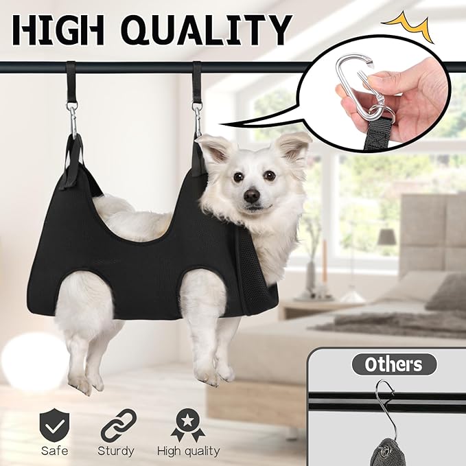 Supet Dog Grooming Hammock Harness for Dogs Cats, Relaxation Pet Nail Clipper Hammock, Restraint Dog & Small Animal Leashes Sling for Groomingk for Nail Trimming (Black, L)