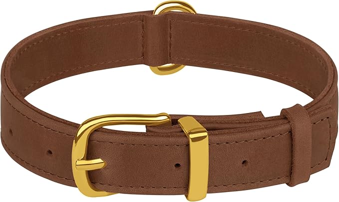 Leather Dog Collar - Heavy Duty Adjustable Soft Padded Pet Collars for Small Medium Large Dogs Breed - Black Green Brown Pink Red Blue (Cognac, L, 15"-19" Neck Fit)