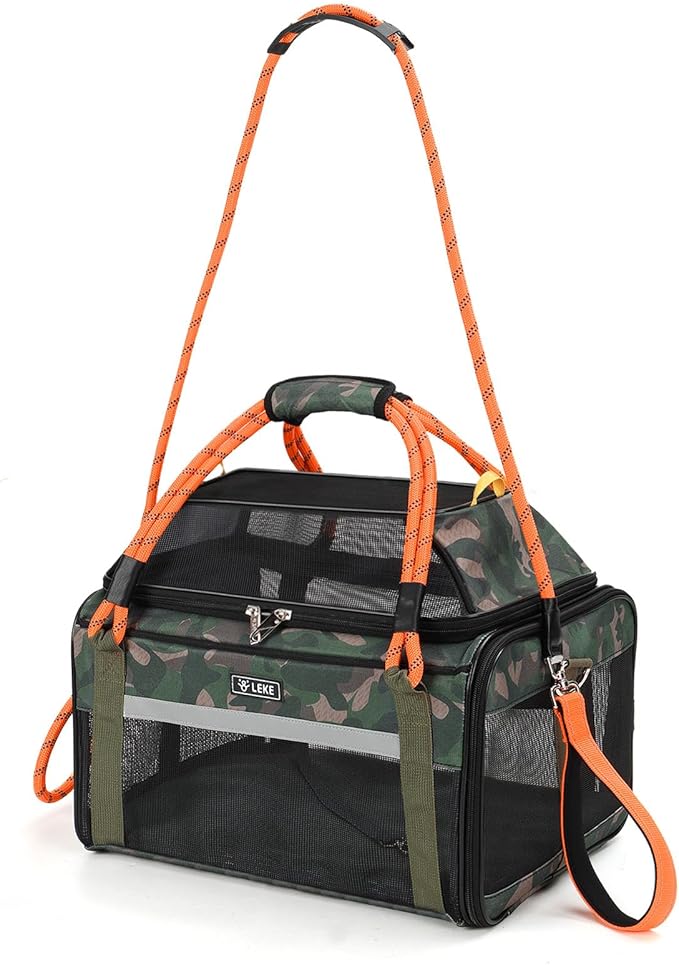 Lekereise Top Expandable Pet Carrier TSA Airline Approved Soft Sided Underseat Up to 12lbs Travel Carriers for Small Cats and Dogs with Convertable Dog Leash and Anti-Scratch Mesh