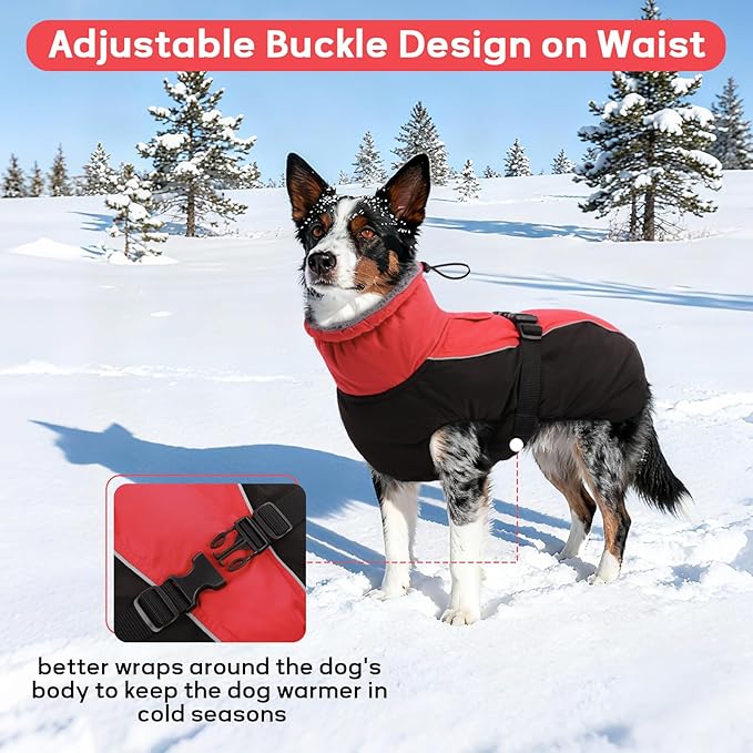 IDOMIK Dog Winter Coat, Reflective Waterproof Dog Jacket for Cold Weather, Warm Pet Coats for Small Medium Large Dogs, High Collar Doggy Fleece Snow Jacket, Winter Vest with Adjustable Buckle,XL
