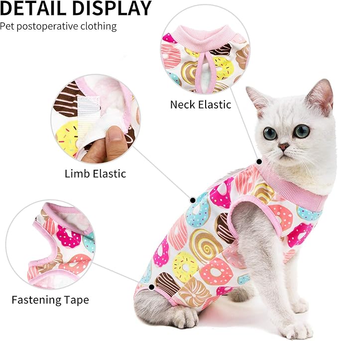 Cat Professional Surgical Recovery Suit,E-Collar Alternative for Cats Dogs,After Surgery Wear, Pajama Suit,Home Indoor Pets Clothing Doughnut S