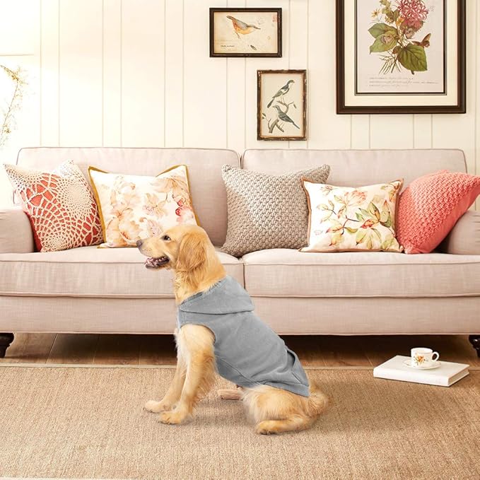 EXPAWLORER Dog Hoodie Fleece Sweater Vest, Hooded Dog Sweatshirt Fall Winter Pet Clothes with Leash Hole, Sleeveless Warm Cozy Puppy Clothing for Cat Small Medium Large Dogs Girl Boy, Grey L