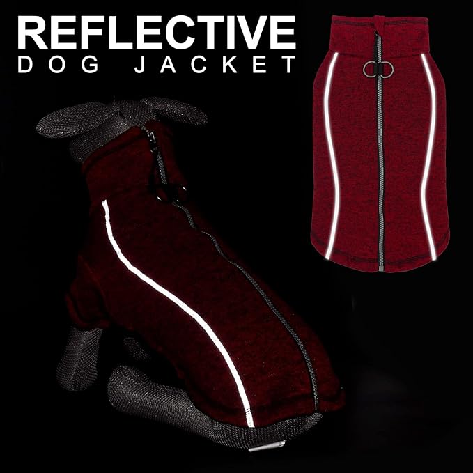 cyeollo Dog Coat Reflective Jacket Zipper up Fleece Lining Dog Clothing Thicker Sweaters Step in Winter Coat for Medium Dogs