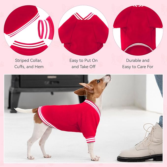 Dog Sweaters for Medium Dogs, Brushed Fleece Dog Sweater Baseball Jacket Soft Warm Pet Sweater Clothes Medium Sized Boy Girl Pet(Red-M)