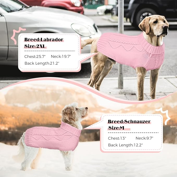 Dog Sweaters for Small Medium Large Dogs Girl, Soft Warm Turtleneck Pup Dogs Shirt, Double Knitting Collar for Outdoor Playing, Warm Dog Clothes (M,Pink)