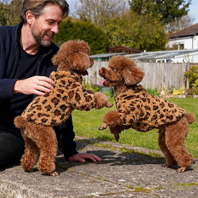 GreenJoy Leopard Print Dog Sweater – Stretchy Fleece Dog Turtleneck Sweatshirt for Puppies & Cats, Soft & Warm Pet Winter Clothes for Small, Medium & Large Dogs (Coffee Brown, Large)