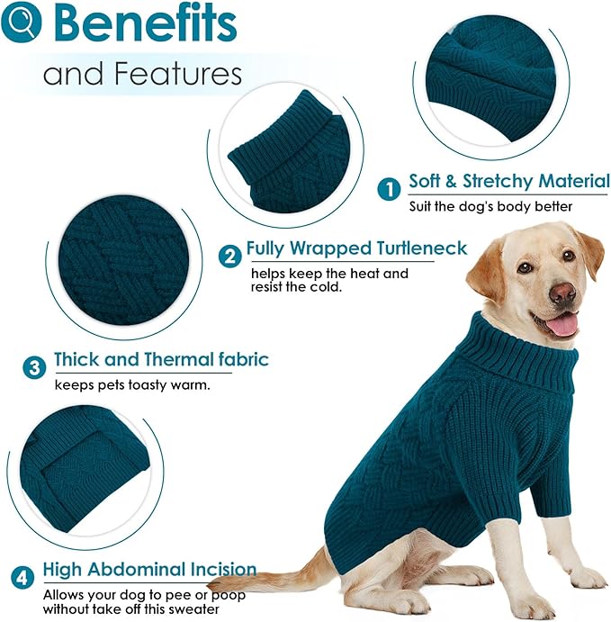 AOFITEE Dog Sweater, Warm Dog Sweaters for Large Dogs, Halloween Dogs Sweater, Turtleneck Girl Pet Sweaters, French Bulldog Sweatshirt, Knit Female Male Pet Knitwear for Winter Fall, Large