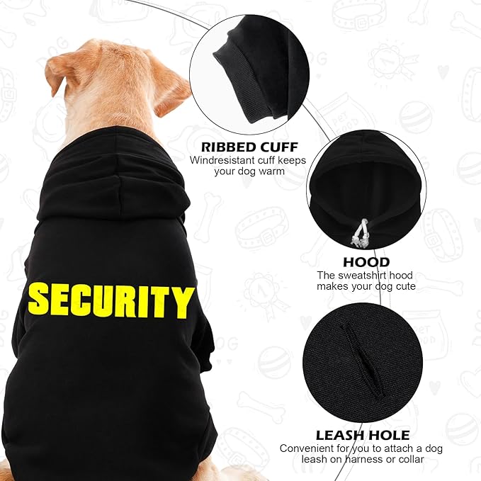 EXPAWLORER Security Dog Hoodie Puppy Sweater - Dog Sweatshirt Soft Fleece Lined Pet Clothes, Cold Weather Hooded Jacket Coat Keep Warm for Small Medium Large Dogs, Medium