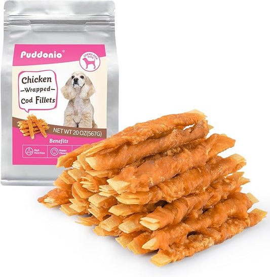 Dog Treats, Chicken Wrapped Cod Fillets, Rawhide Free Healthy Dog Snacks, Soft Dog Treats for Small Dogs, 10.6 oz