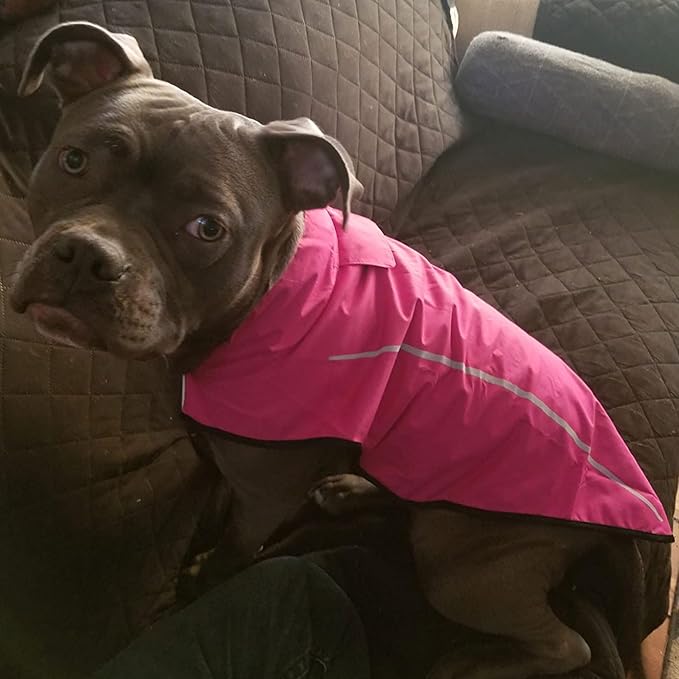 Mile High Life Dog Raincoat, Adjustable Waterproof Reflective Rain Jacket for Small Medium Large Dogs, Lightweight Breathable Pet Rain Coat with Leash Hole(Hot Pink,XXL Chest 36-42")